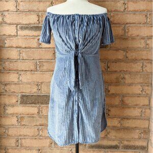 Gilbert off the shoulder crushed velvet tie waist dress